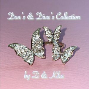 Gold CZ Adjustable Butterfly Trio Ring